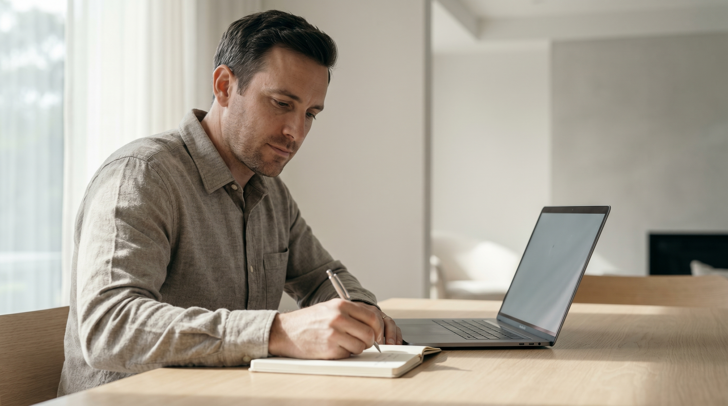 Entrepreneur working at clean desk representing focus and high performance productivity